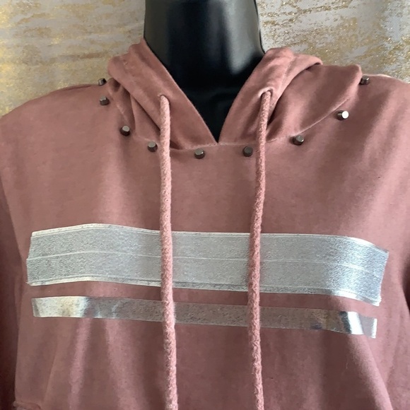 Cute Ash Rose/Silver Touching Striped Hooded Sweatshirt Size M - Picture 3 of 8